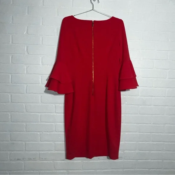 Calvin Klein Ruffled Bell Sleeve Sheath Dress Round Neck Formal Career Like New - Picture 5 of 16